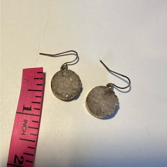 Druzy Stone Dangle Drop Earrings Round Circle Modern Contemorary Costume Jewelry - Picture 5 of 7